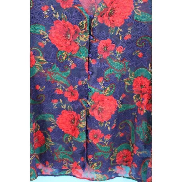 VICTORIA'S SECRET VINTAGE GOLD LABEL FLORAL 6 BUTTON SHEER SEXY SLEEP SHIRT - Picture 6 of 6